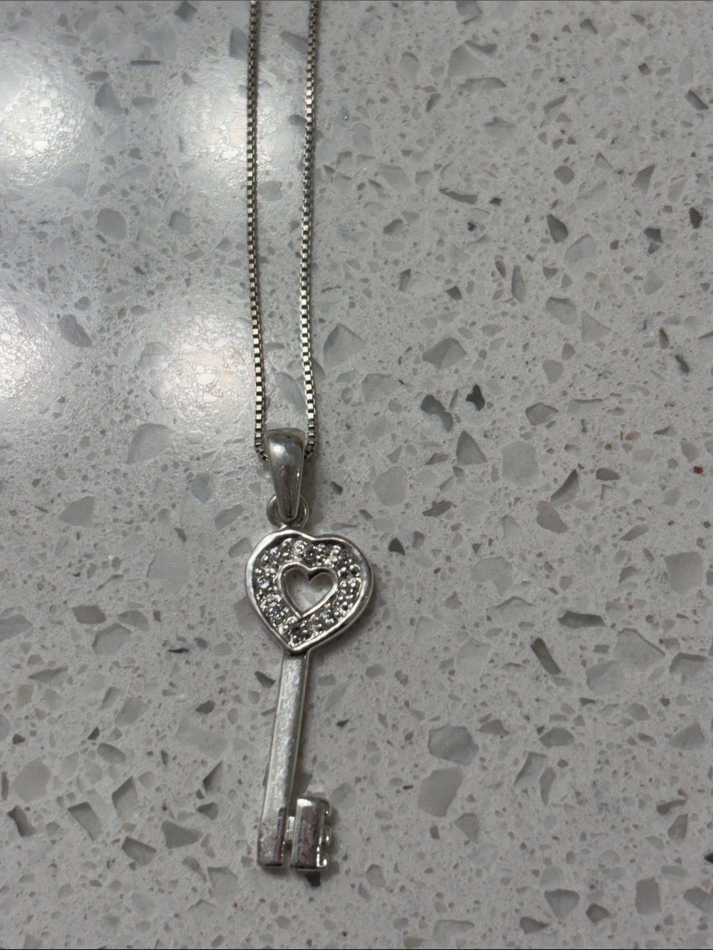 Sterling Silver Heart Key Pendant Necklace - Silver
